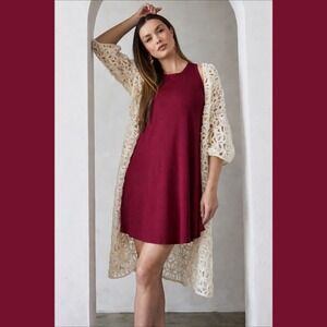 SheBird Tunic Tank Bra Dress Womens Size 3 Sleeveless Burgundy Minimalist Flowy